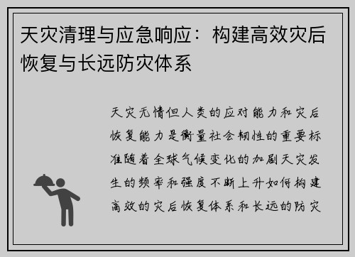 天灾清理与应急响应：构建高效灾后恢复与长远防灾体系